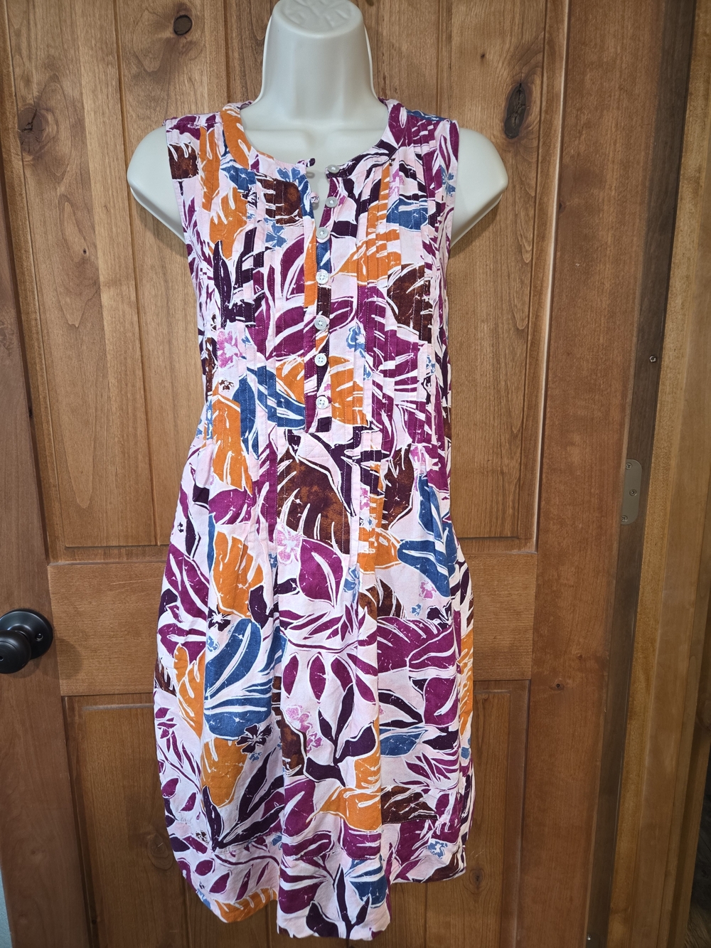 Sleeveless Printed Midi Dress in Pink, Orange & Blue